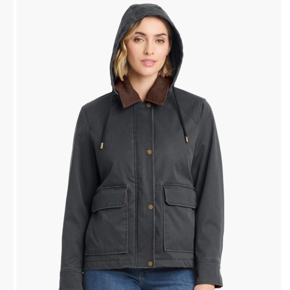 NWT Sanctuary Waxed Barn Coat Raincoat L Removable Hood Corduroy Collar Jacket - Picture 2 of 13